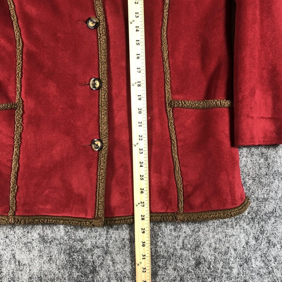 L.L.Bean Jacket Womens Petite Medium Red Faux Suede Sherpa‎ Lined Warm Coat - Picture 10 of 16